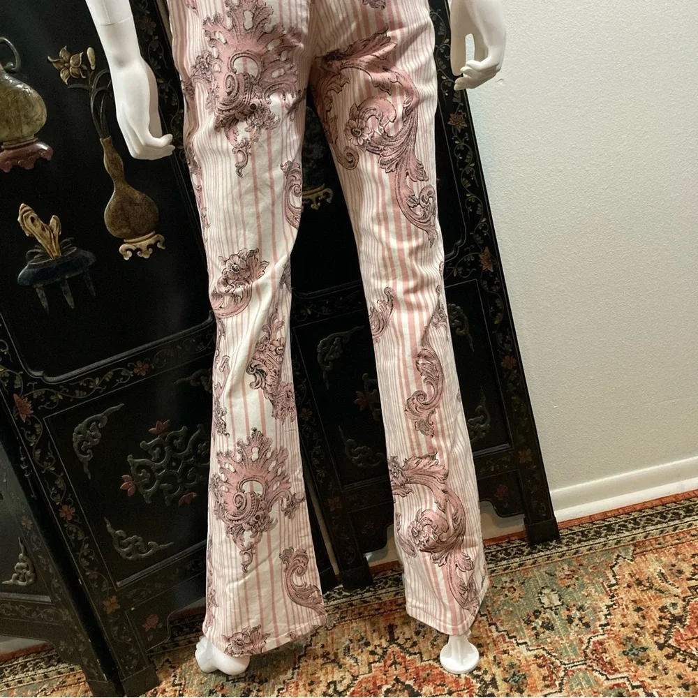 Moschino Jeans Pink Striped Boot Cut Printed Pants - Picture 10 of 12